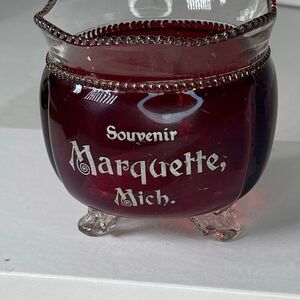 Vintage Souvenir trinket dish beaded rim and base with feet.